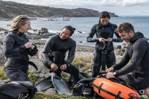 Victorian spearfishing community members preparing together